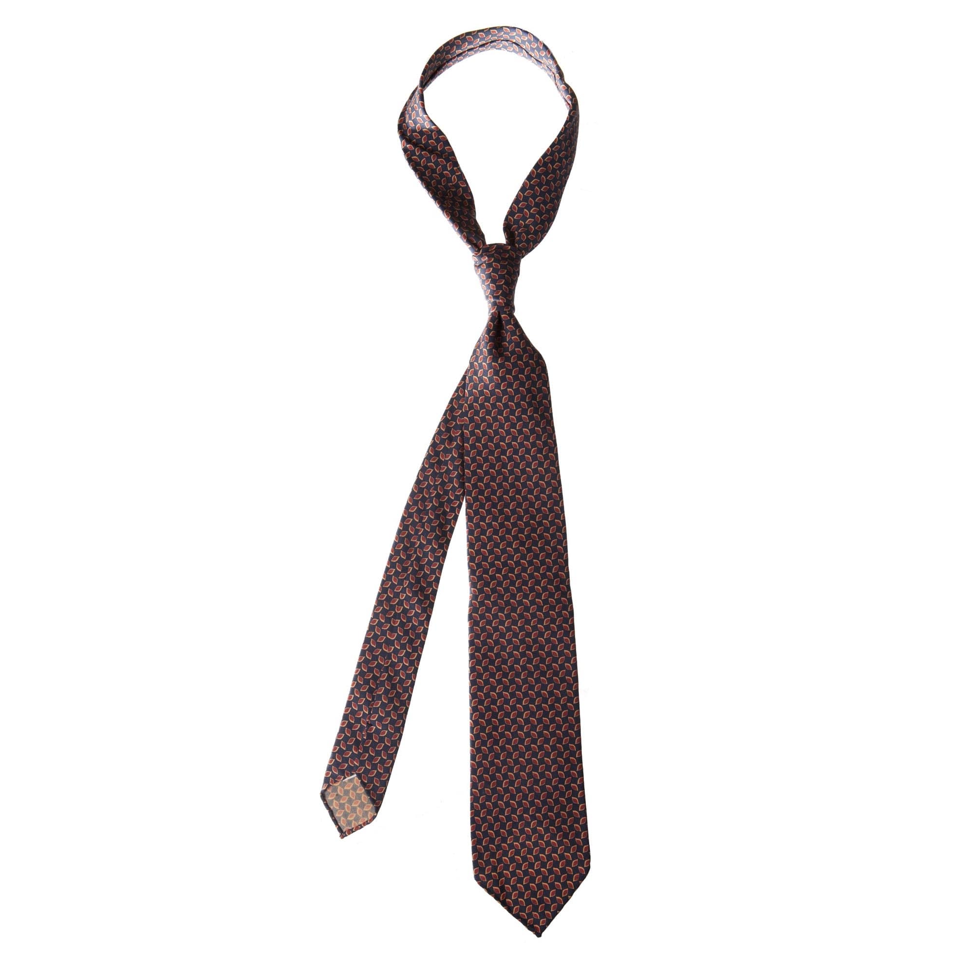Blue 5-fold leaf print vintage silk tie