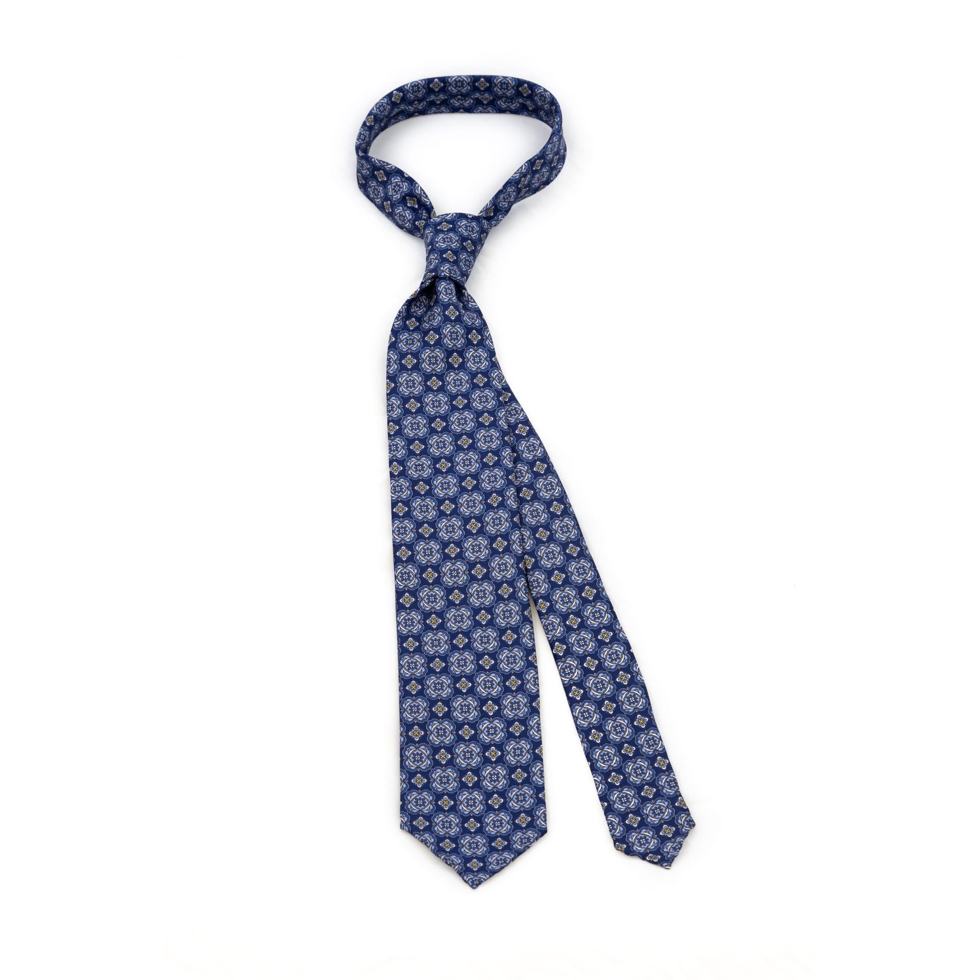 Blue 5-fold printed silk tie