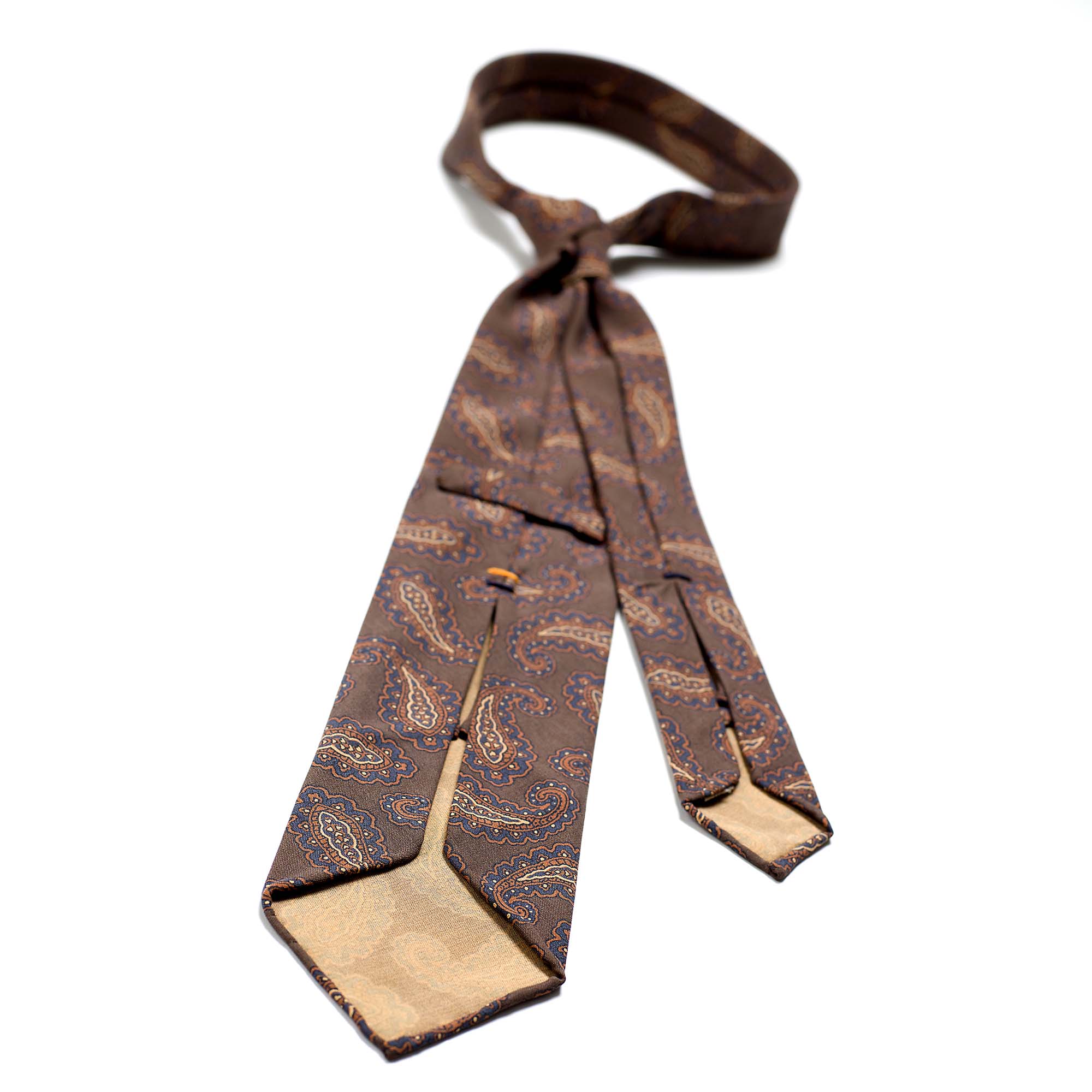 Brown 5-fold paisley pattern soft silk tie_back