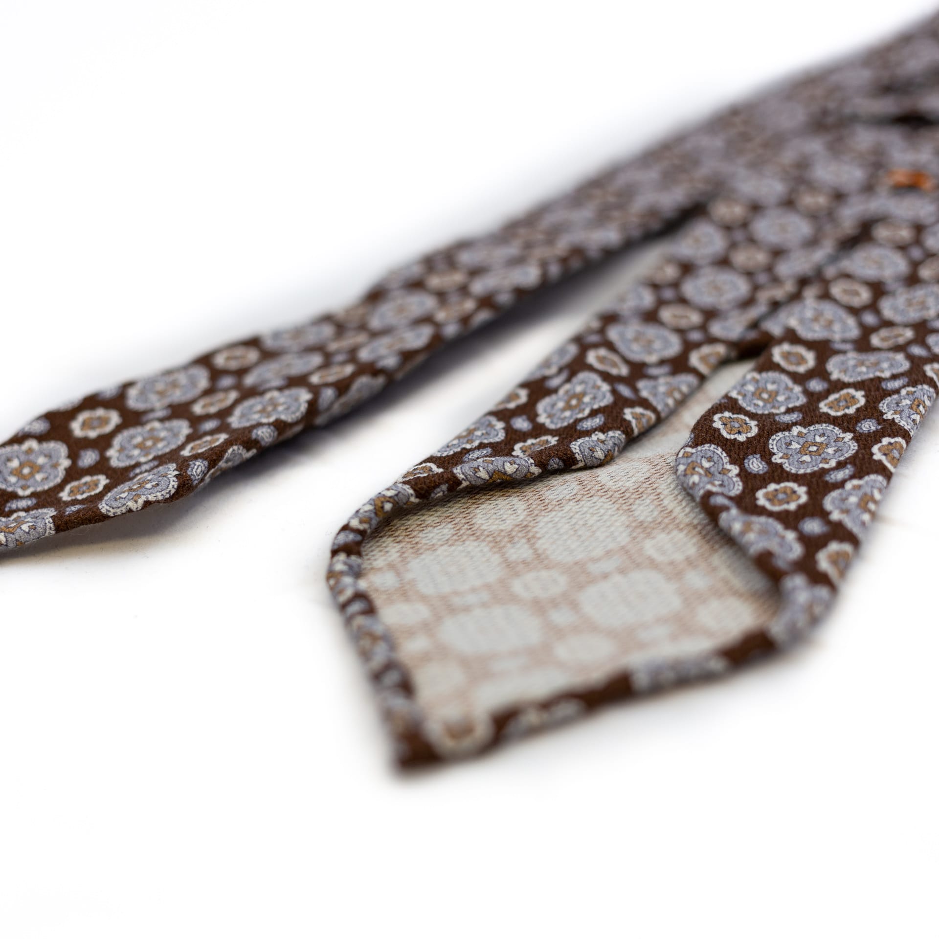 Brown 5-fold printed soft silk tie details
