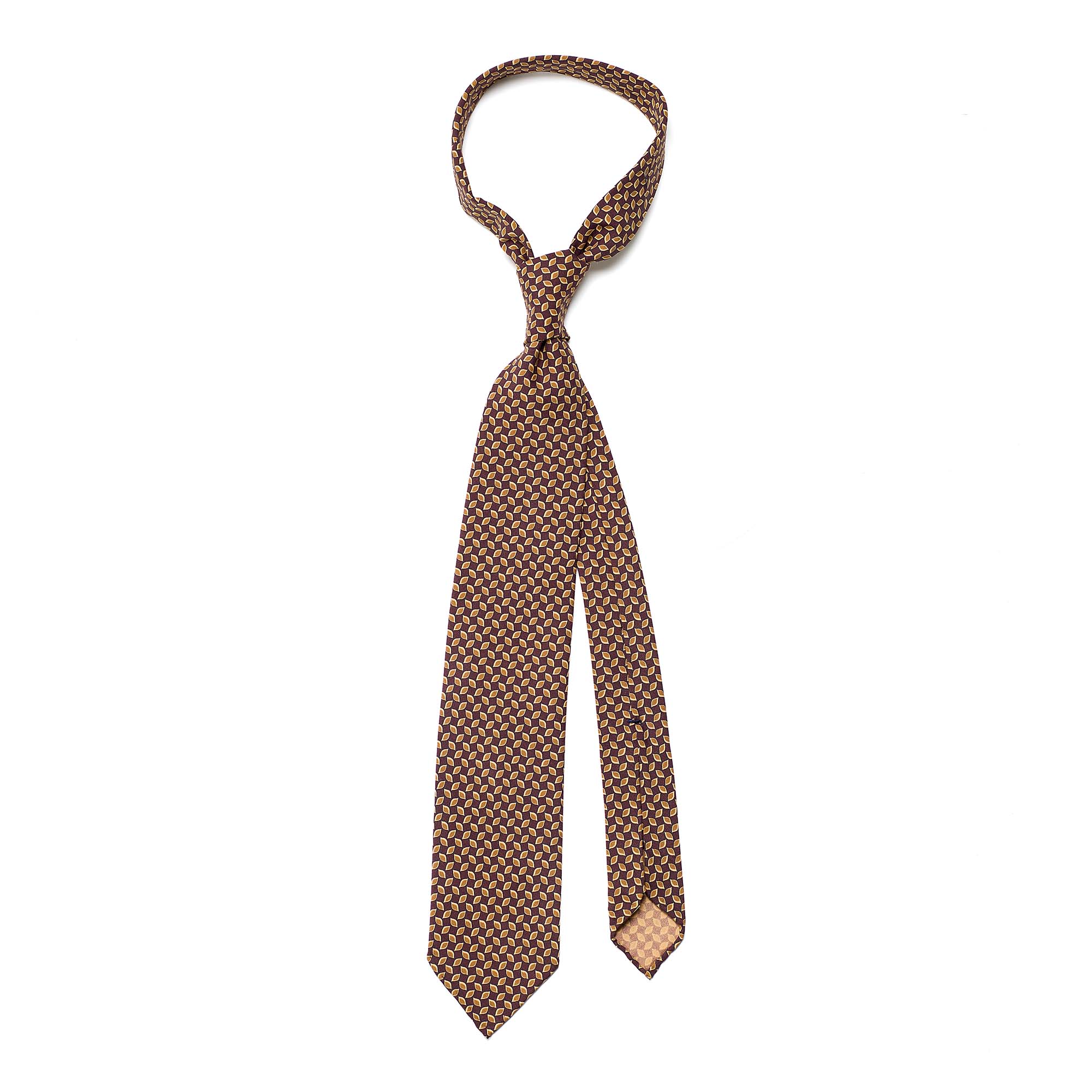 Burgundy 5-fold leaf print vintage silk tie