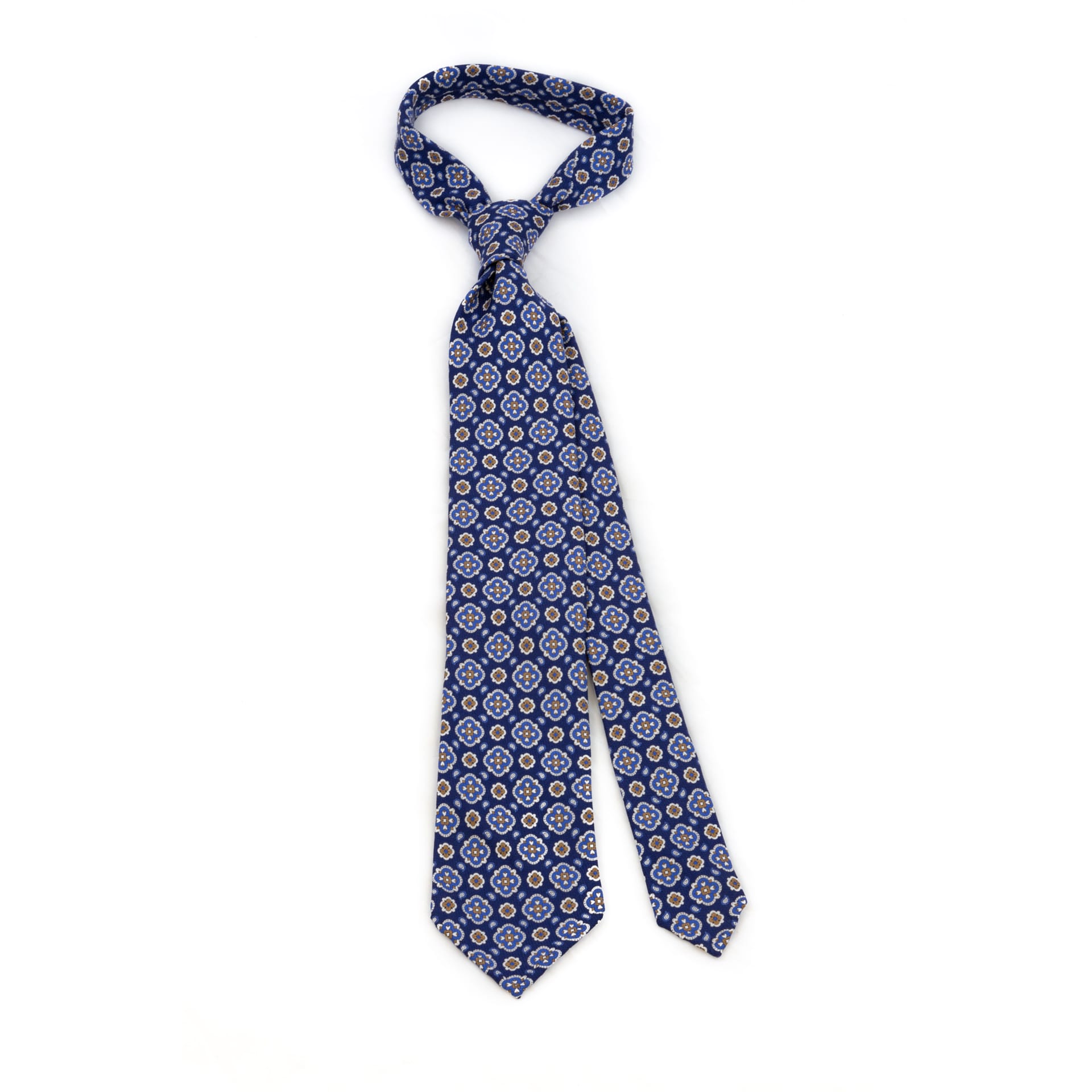 DLA Navy 5-fold printed soft silk tie