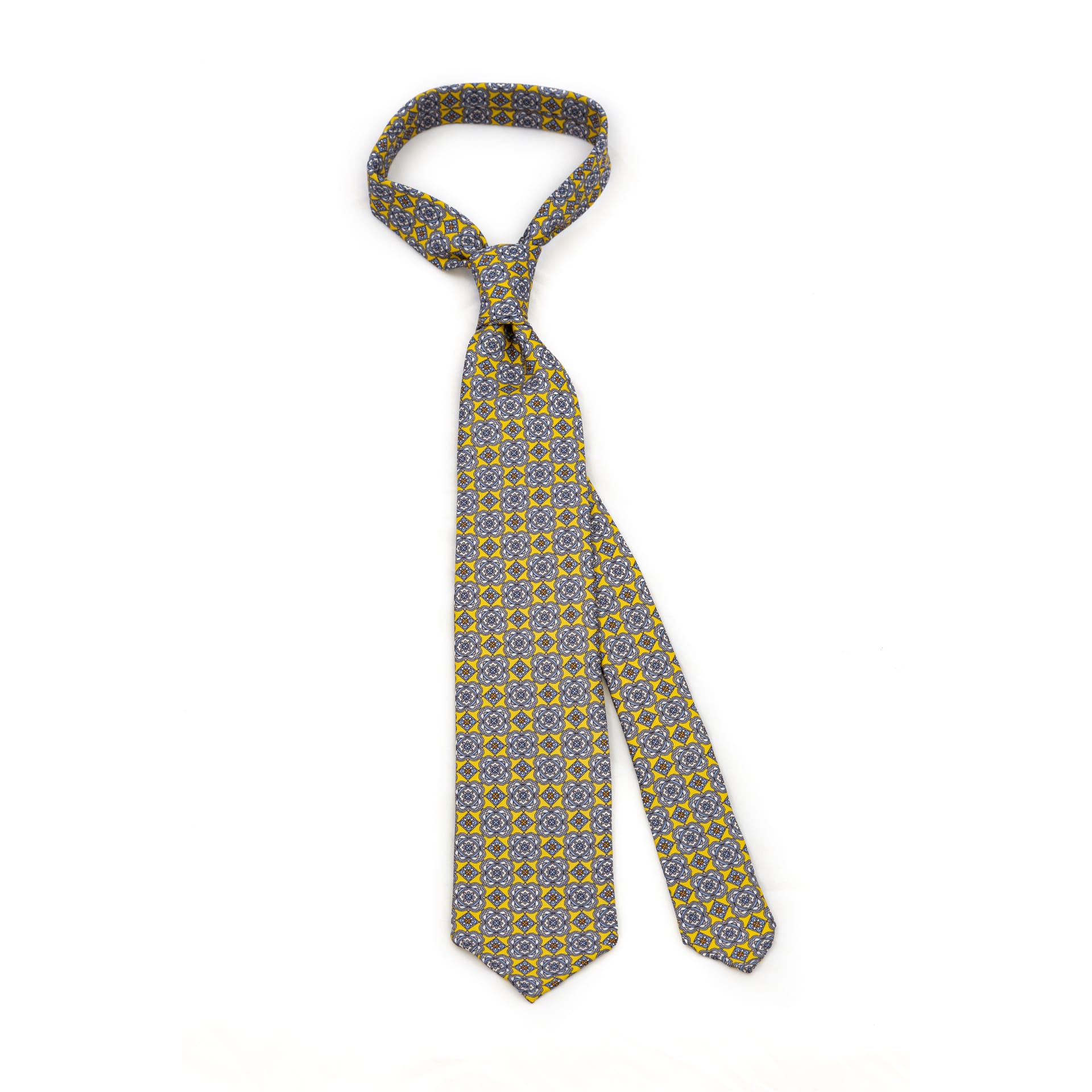 DLA yellow 5-fold printed silk tie