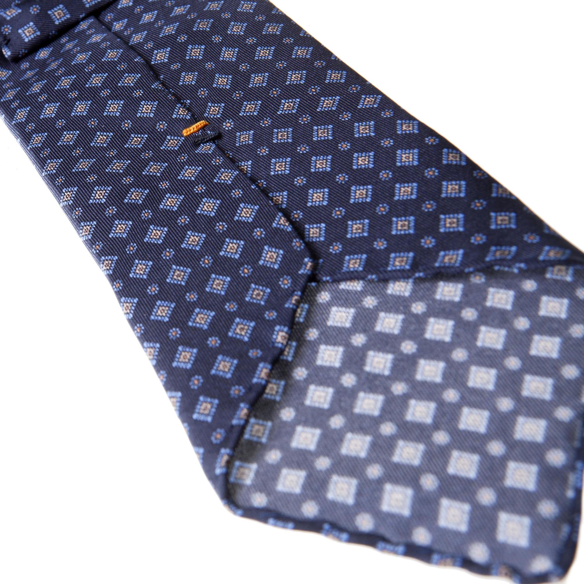 Navy blue 5-fold printed silk tie_details_2